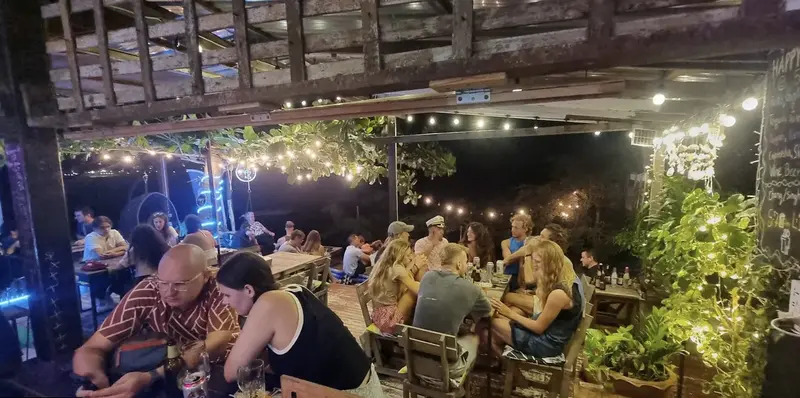 Busy terrace at night